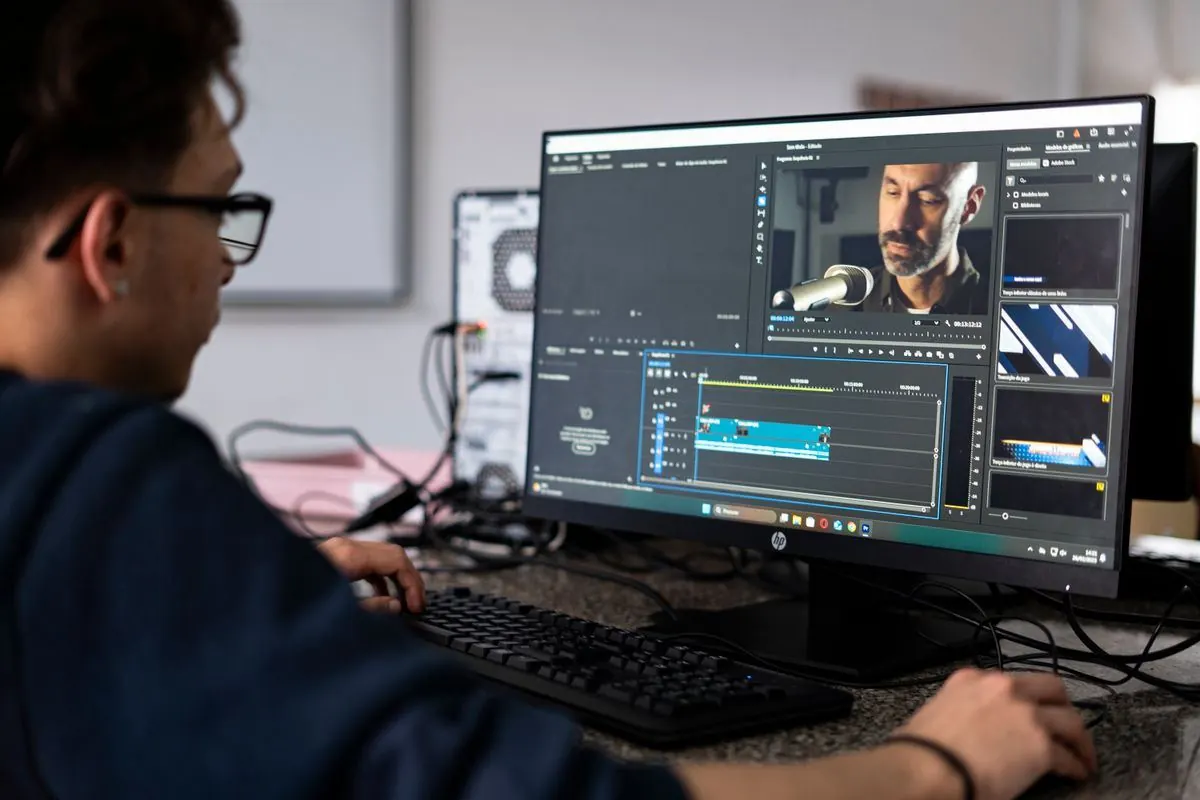 Person som redigerar video på en laptop